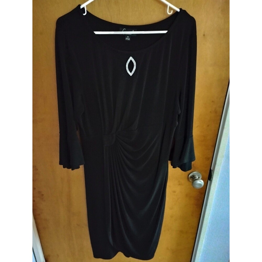 Connected Appeal Black Ruffle Rhinestone Keyhole Wrap Style Dress Size 16